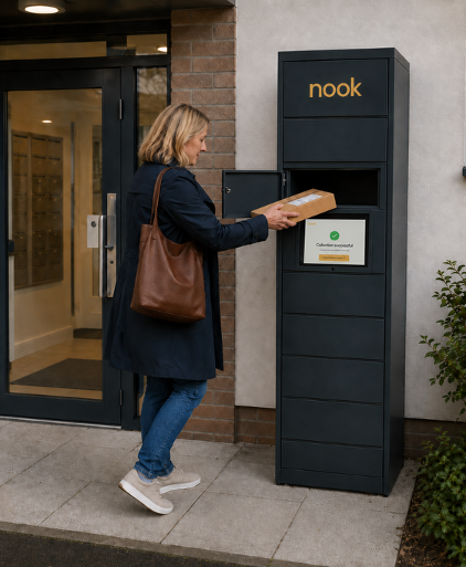 Resident using nook N8 parcel locker